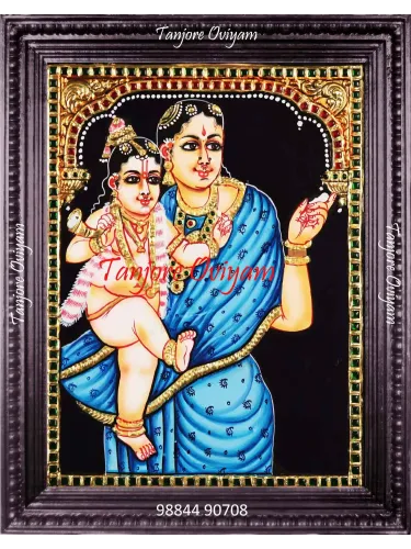 Yashodha Krishna painting showing mother Yashoda holding young Krishna in traditional Tanjore art style